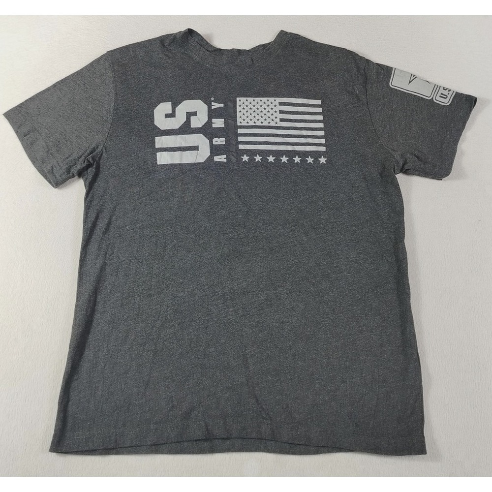 US Army Shirt Mens Large Gray Flag Graphic Tee Patriotic USA Military Logo